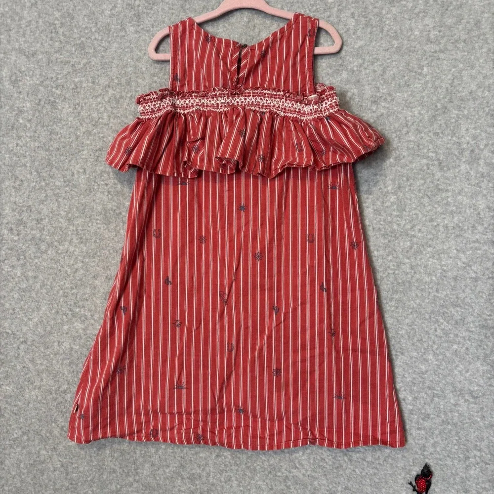 Lucky Brand Girls 6X Ruffle Dress Red White Striped Western Smocked Sundress‎